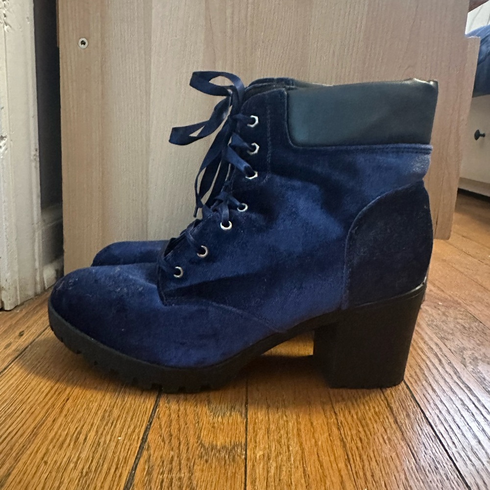 Blue velvet booties